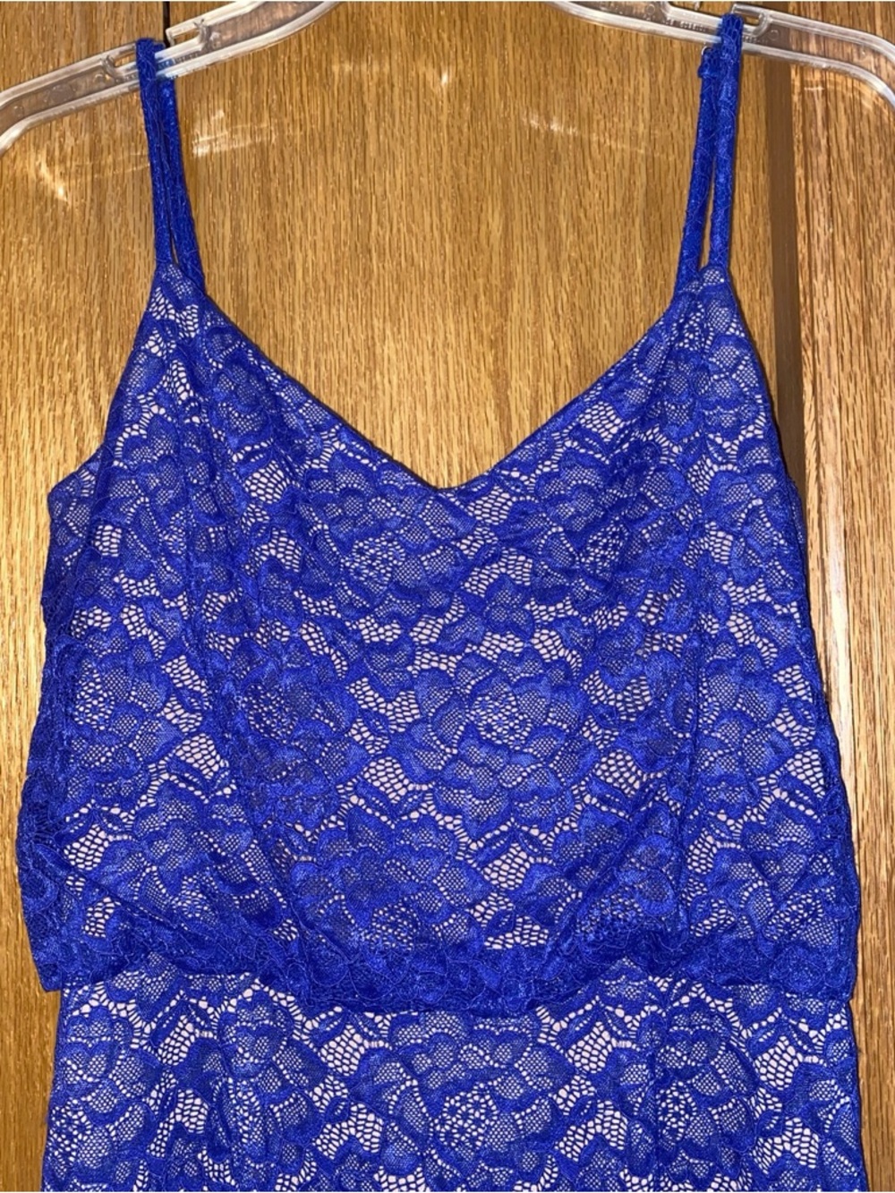 Dress the Population Alisha Body-Con Midi Dress M Blue Lace Beige Blouson Lined - Picture 2 of 10